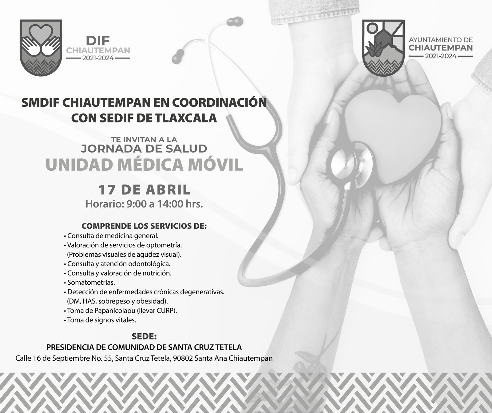 Ayuntamiento de Chiautempan y el SMDIF invitan a la Unidad Médica Móvil en Santa Cruz Tetela